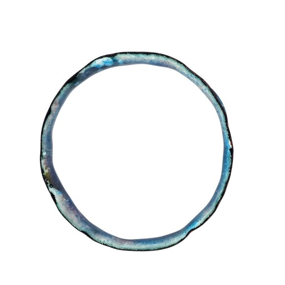 Handmade Enamel Copper Bangle Bracelet Boho Organic Blue Unique Artisan Jewelry - Picture 7 of 14